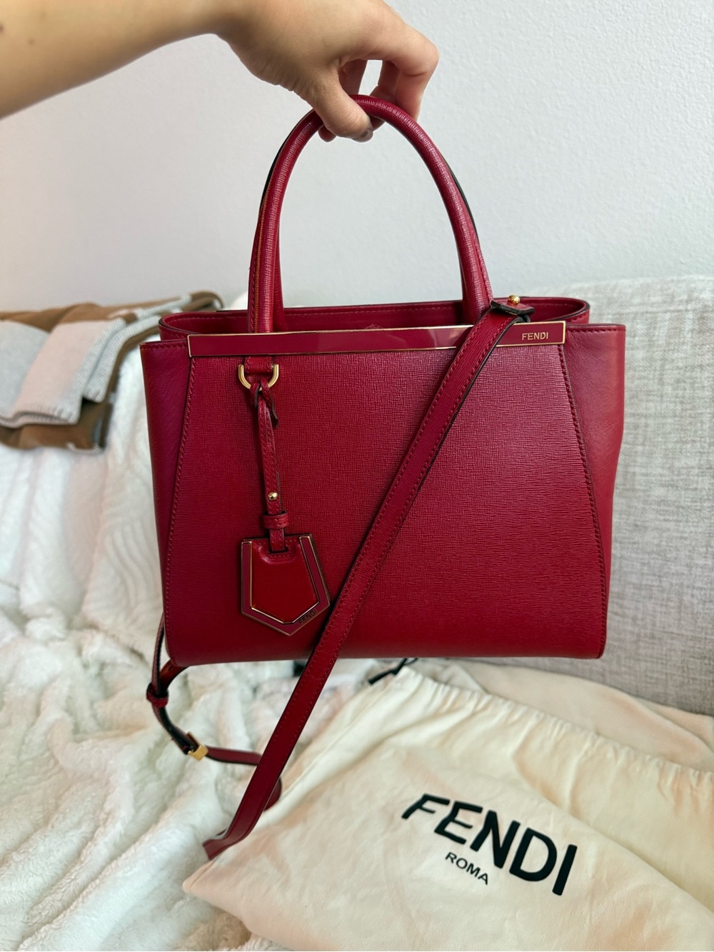Fendi Deep Red Leather Top-Handle Satchel